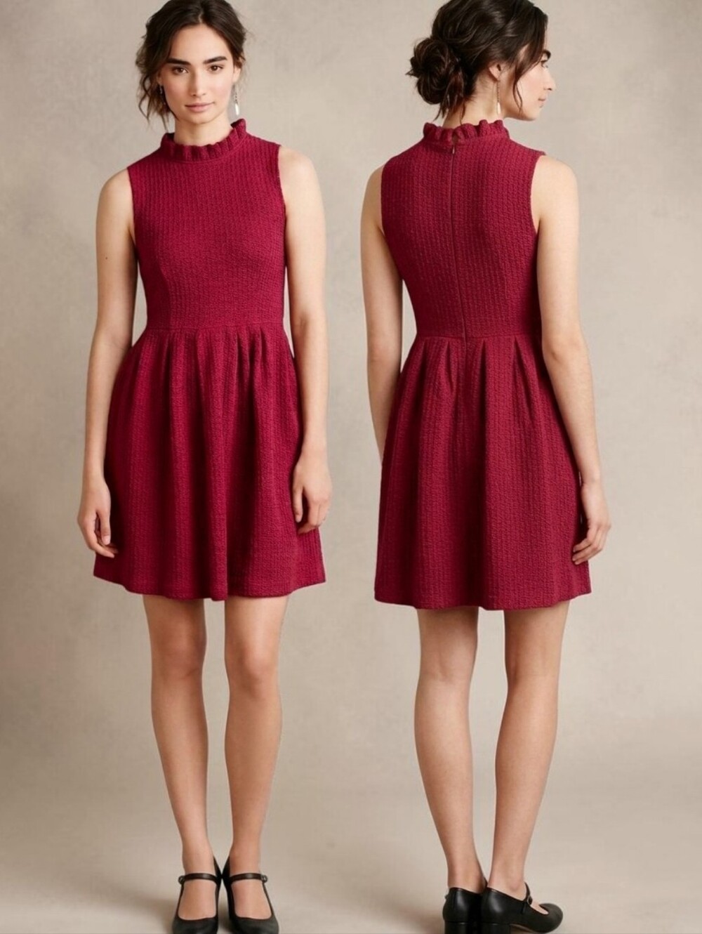ANTHROPOLOGIE GANNI Pinnacle Burgundy Textured Mini Dress - XS